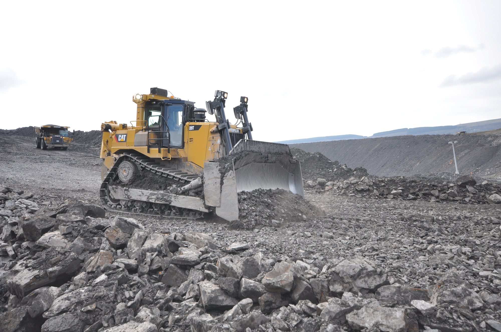 A Cat D9T dozer at work at Ffos-y-fran mining facility