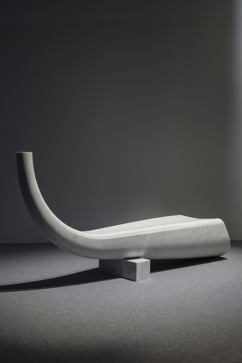 Play Bench crafted from white Carrara marble