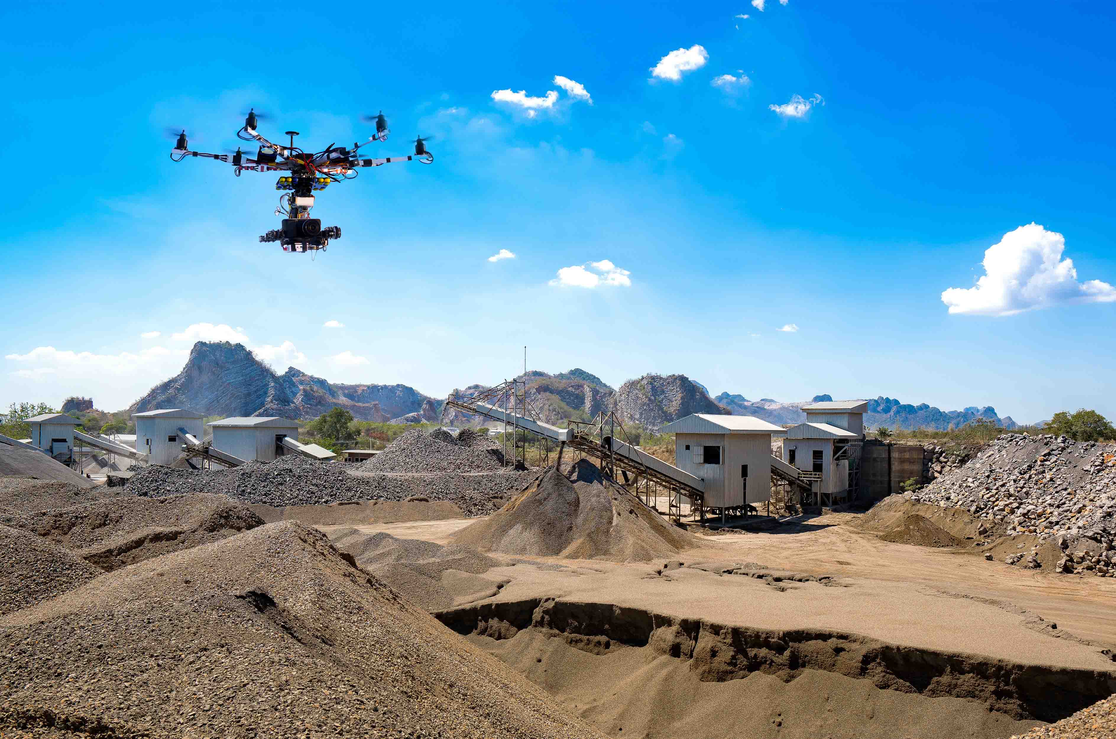 drone over a quarry site