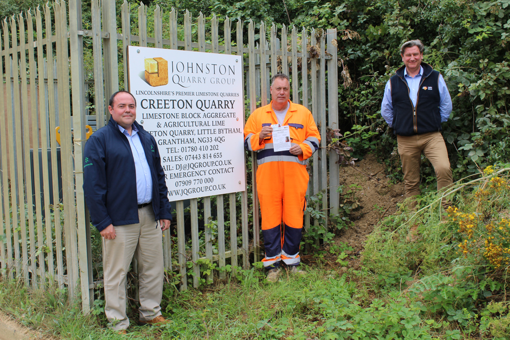 OCA success. Pictured from left to right: Gavin Brain of EMPI Awards, Steve Johnson and Mike Phillips at Creeton Quarry