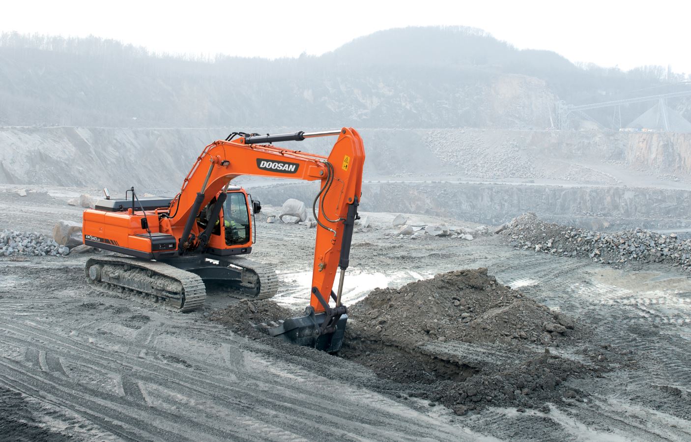 Doosan Infracore's products include the DX340LC excavator