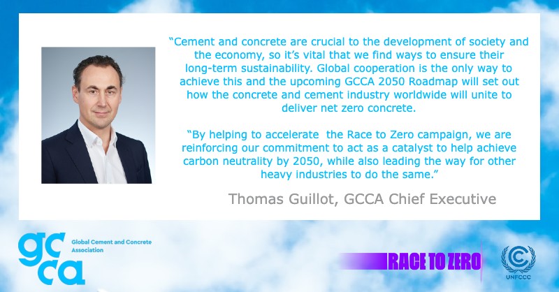 The GCCA says it is the first association representing a global essential industry to join the Race to Zero campaign as an accelerator