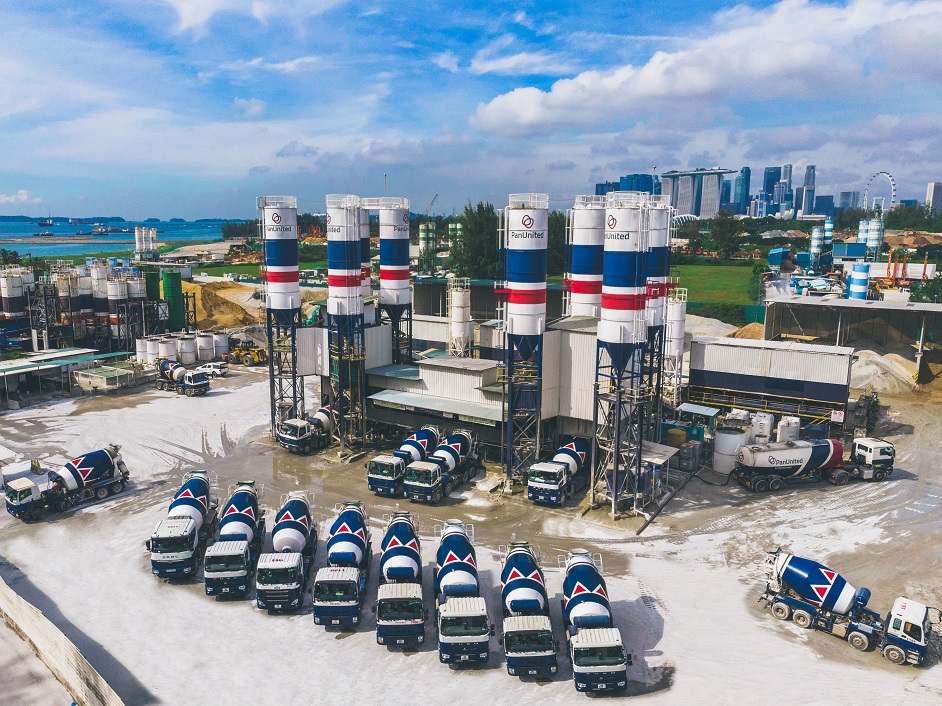  Pan-United mixer trucks at one of its concrete batching production plants