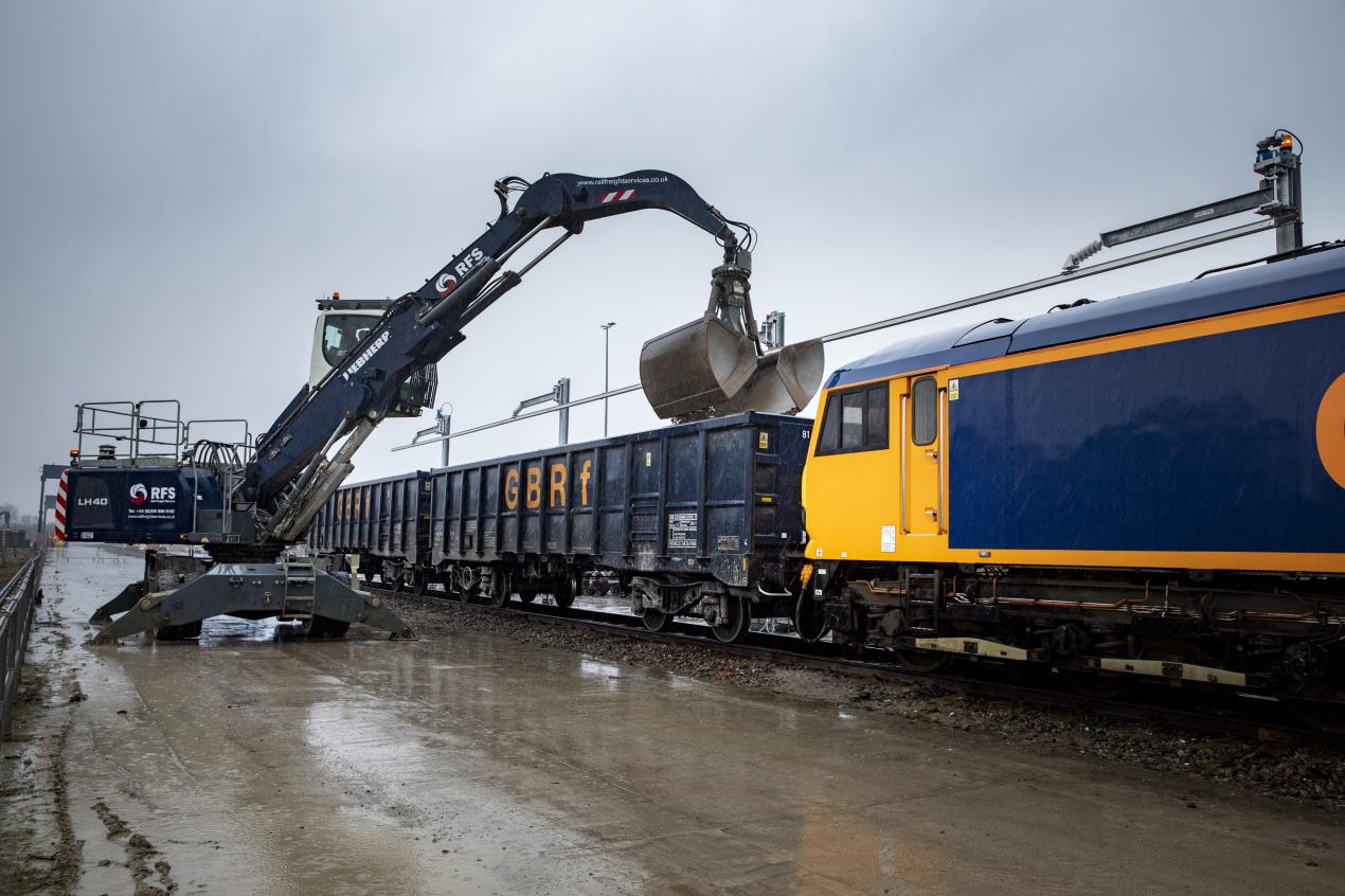 A freight train being loaded at Wellingborough