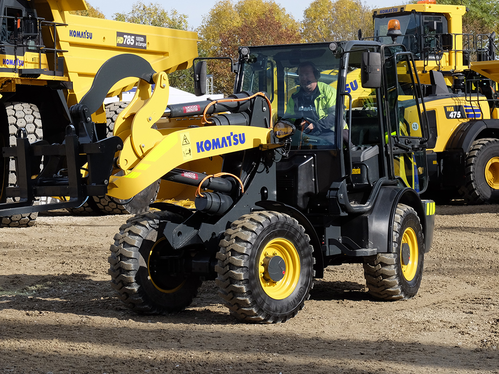 Komatsu has developed a prototype compact electric wheeled loader 