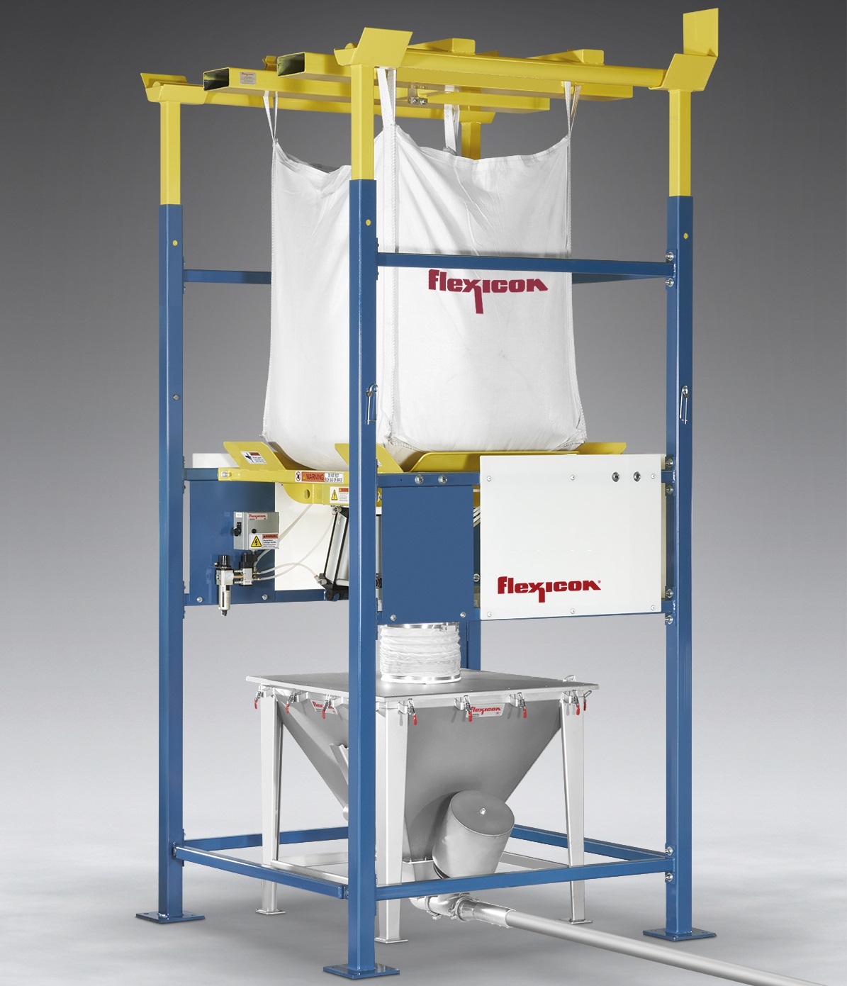 The Flexicon BFF Series Bulk Bag Discharger is designed to promote total evacuation into vacuum conveying lines, dust-free