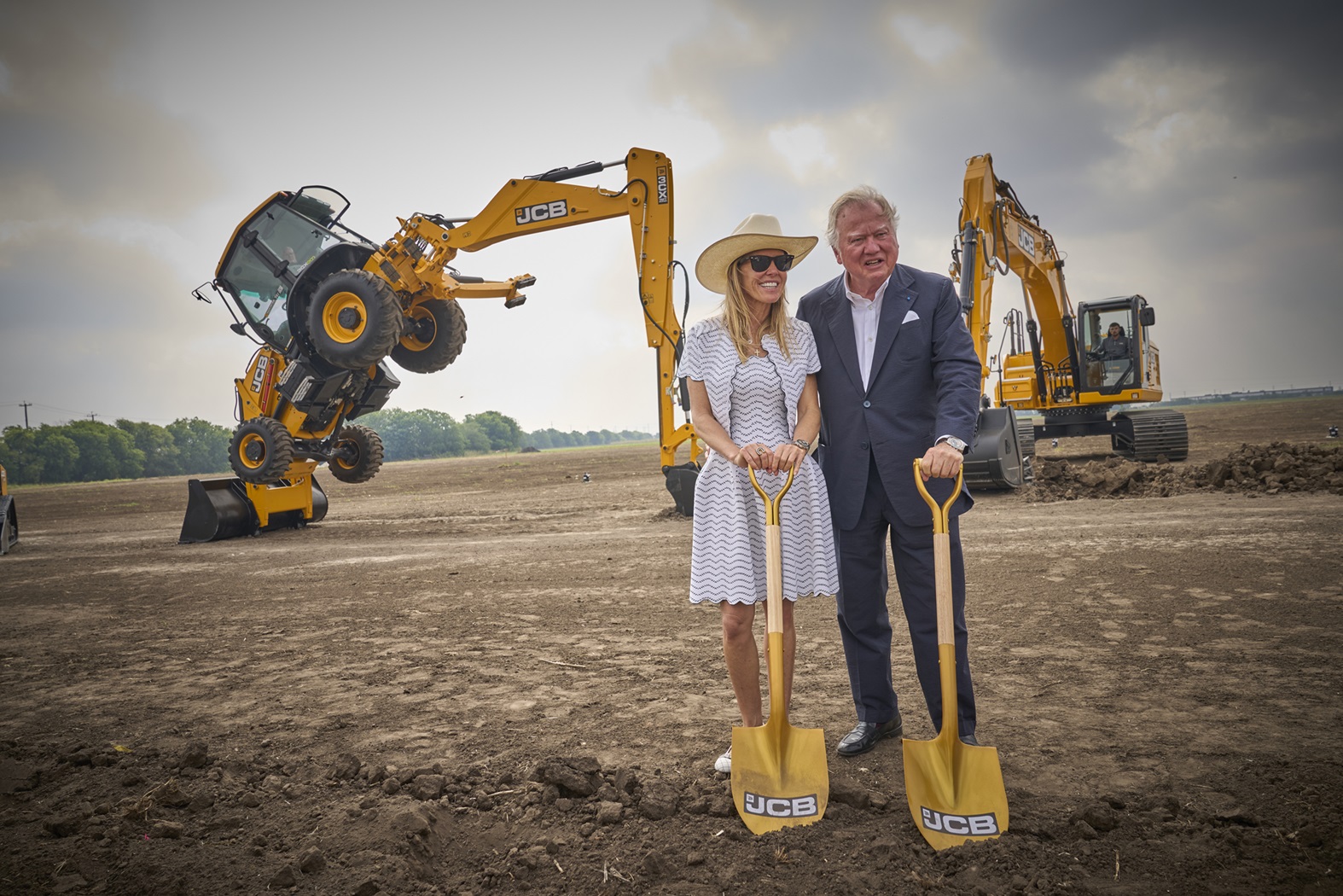 JCB chairman Lord Bamford with his daughter, Alice, at the ground-breaking ceremony for the new factory in San Antonio, Texas. Pic: JCB