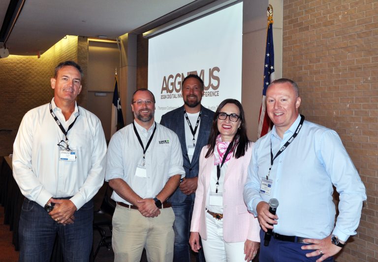 “Buying or Creating Your Software?” panelists, from left: Concrete.ai CEO Alex Hall, Luck Stone Senior IT Director Logan Pickels, Burgex Mining Consultants Co-Founder Stuart Burgess, GoBuild360 COO Adele Warren, and (moderator) Aggregates Business Editor Guy Woodford. Pic: Don Marsh