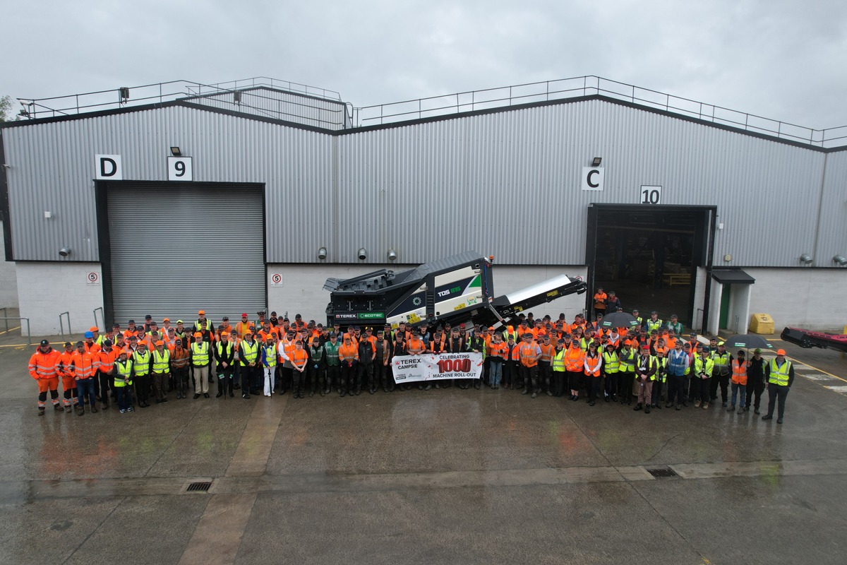 The Terex Campsie team celebrating the production of its 1000th machine. Pic: Terex