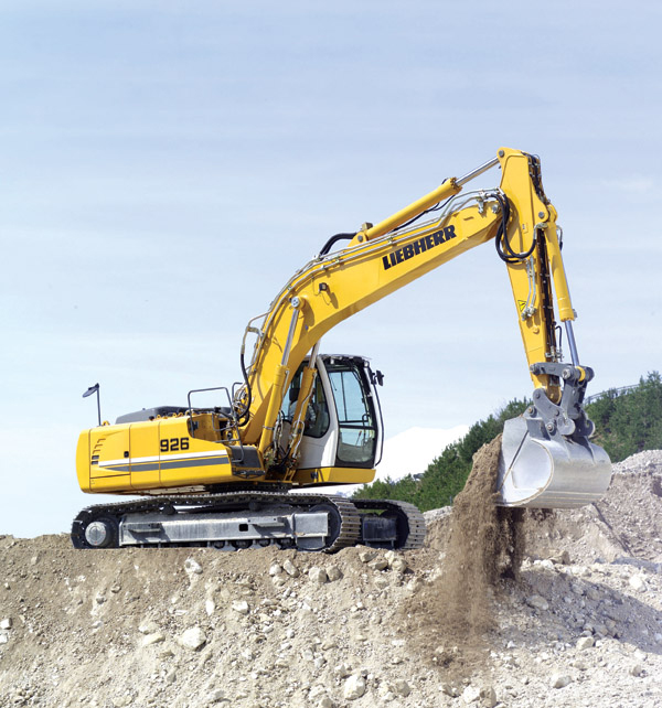 Liebherr R926 digging in a quarry 