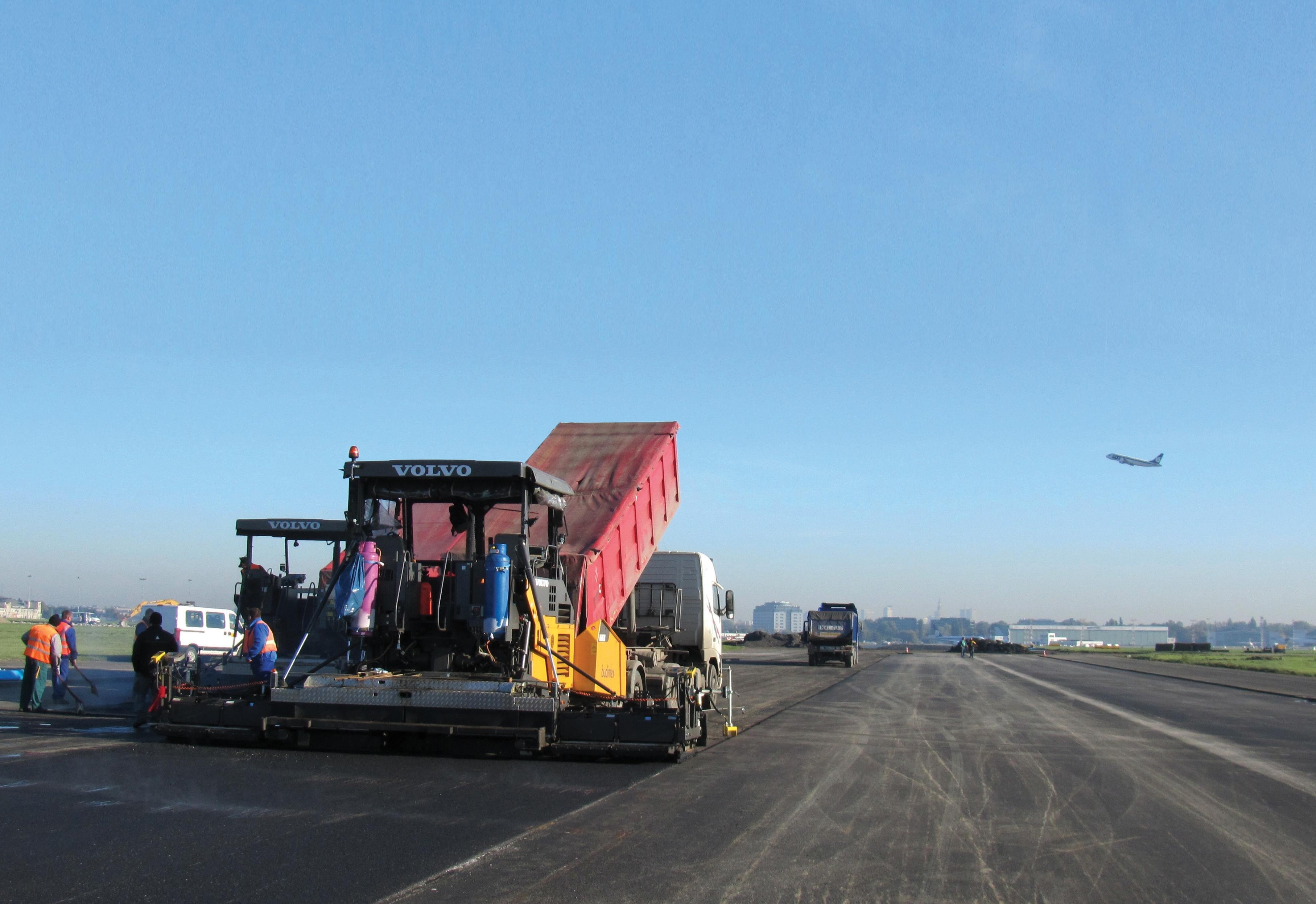 Volvo Asphalt paver in action at Warsaw's Chopin Airport