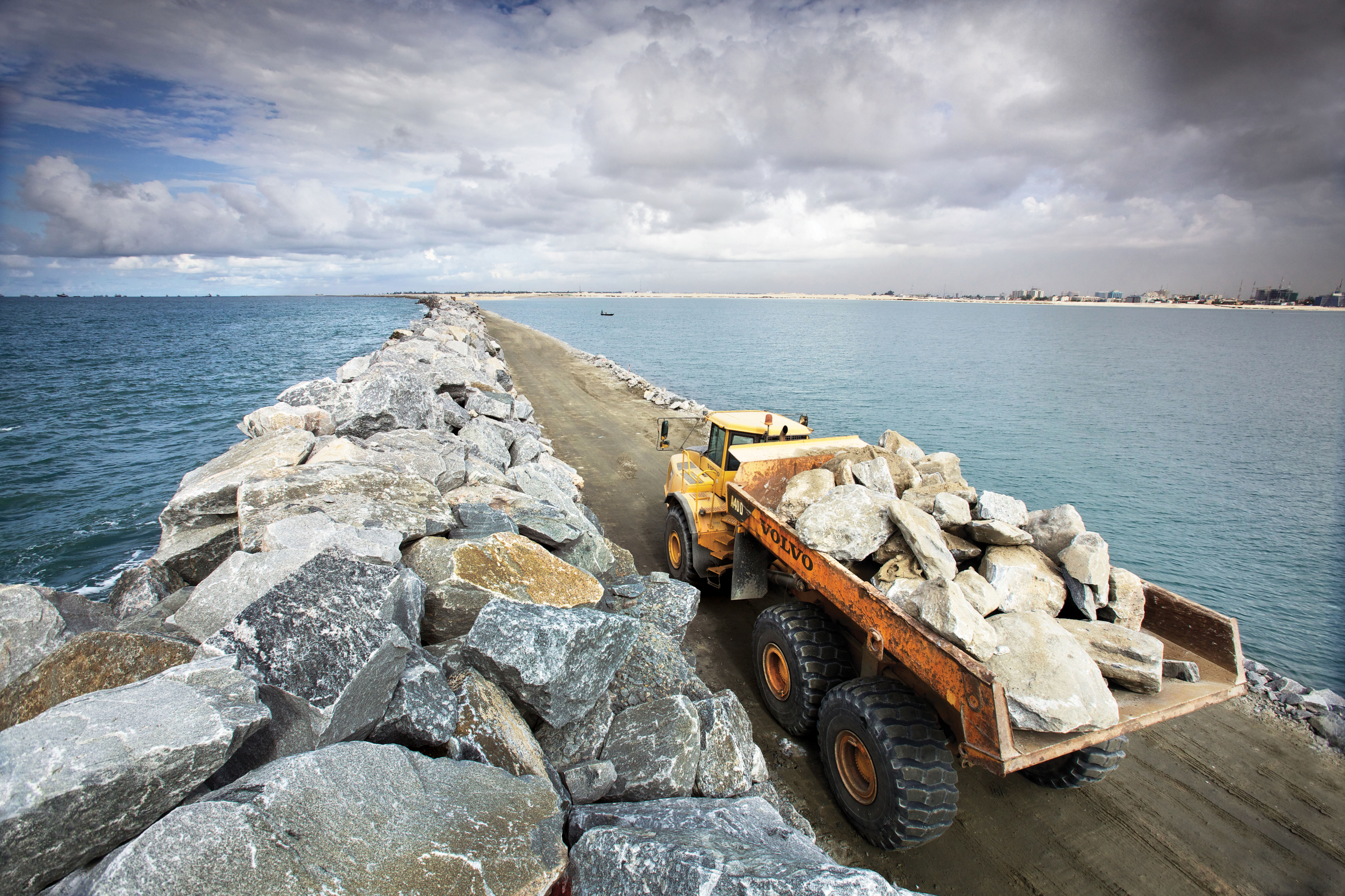 Volvo truck loaded with stones 