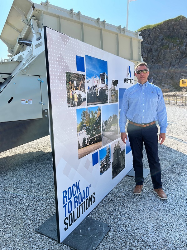 Barry Ruffalo by the 'Rock to Road' display on Astec's Hillhead 2022 stand