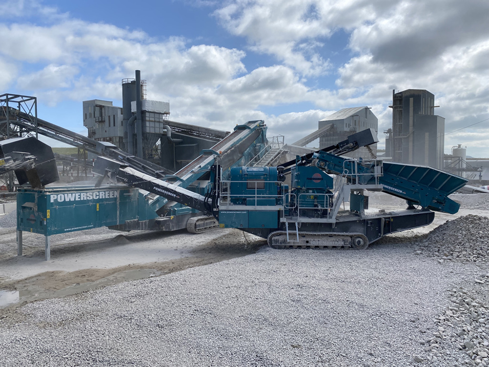 The Powerscreen Maxtrak 1000 cone crusher and Powerscreen Chieftain 2200 screener at work at CEMEX Dove Holes quarry