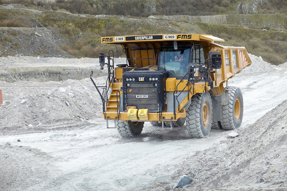 One of Imerys’ CAT 775G rigid haulers fitted with BKT Earthmax SR 45 M tyres