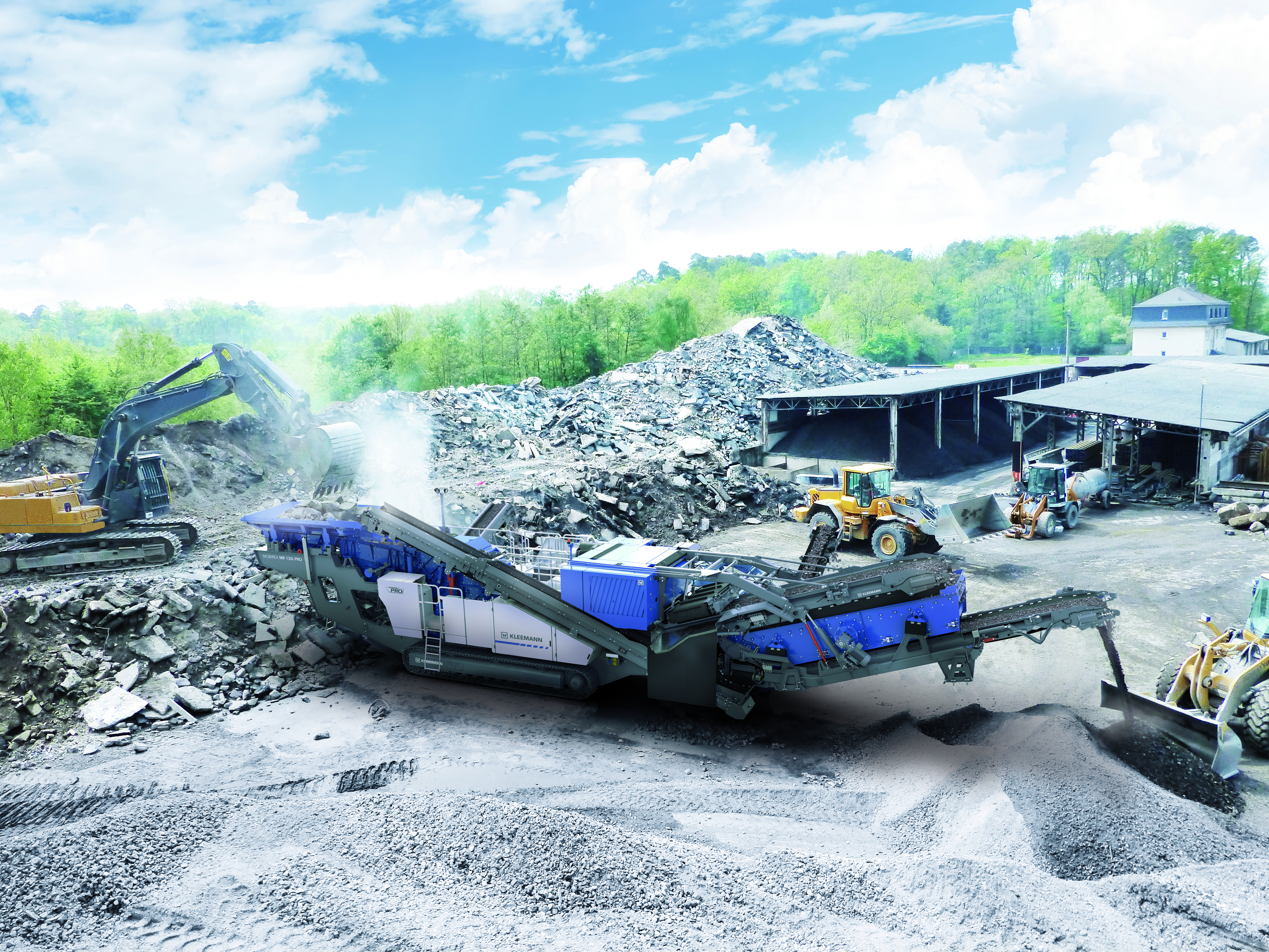 The preconditions for using a Kleemann crushing plant with E-DRIVE are often favourable in stationary recycling. An adequate power supply is often available, even occasionally from an in-company photovoltaic system. Pic: Kleemann