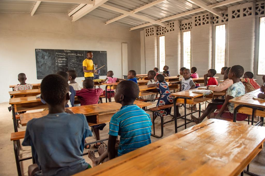 Pupils at work in the classroom of the world’s first 3D printing-built school in Malawi