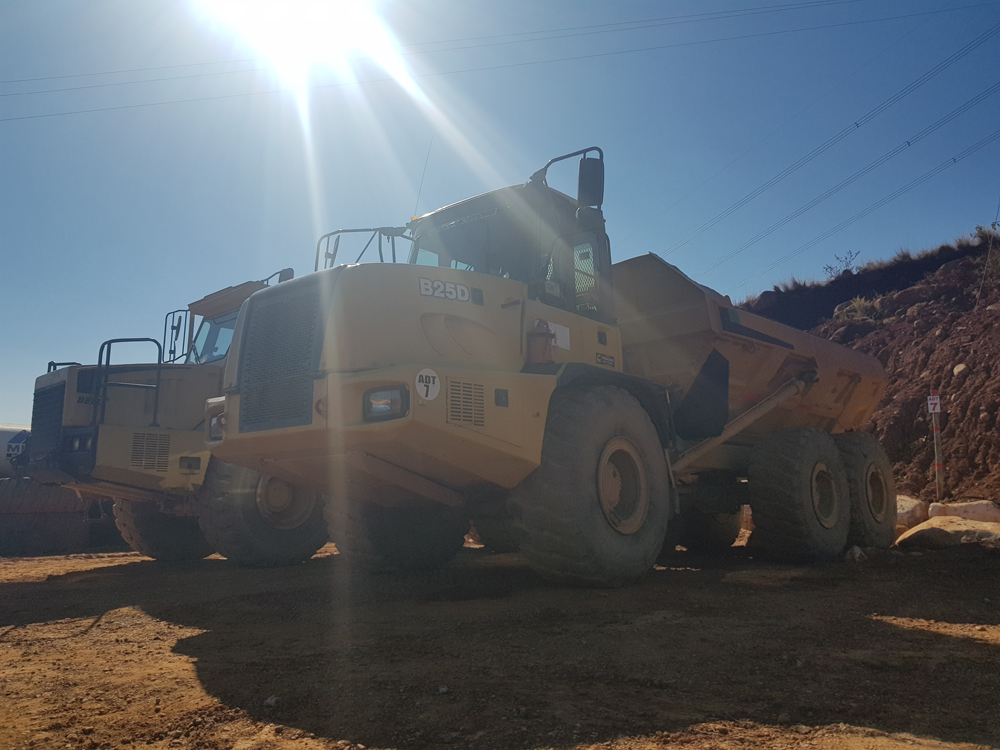 A fleet of haulers used at the quarry 