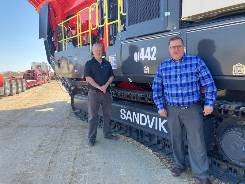 Pictured from left to right: Marty Waldorf, Sandvik Mobile Crushing & Screening sales representative; Dan Soley, executive VP sales & marketing at Miller-Bradford & Risberg Inc.