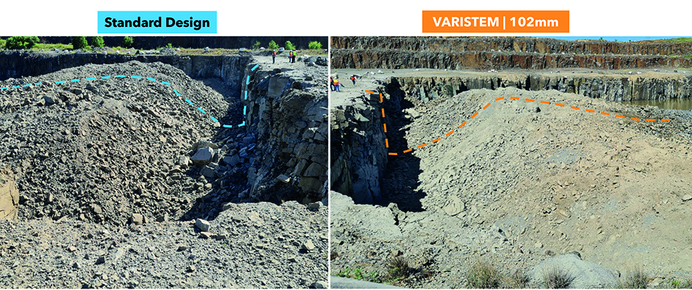 Comparison of muckpile fragmentation between a Varistem and standard blast design