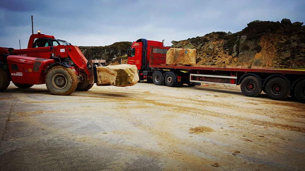 Some of Hutton Stone’s stone product being loaded on to a customer lorry