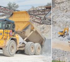 Komatsu HM300 dumper, Komatsu PC350 excavator 