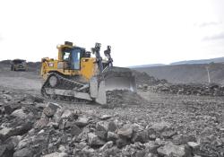 A Cat D9T dozer at work at Ffos-y-fran mining facility