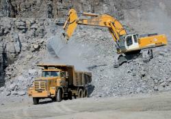 Liebherr excavator and Western Star rigid hauler 