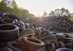 Stockpiled waste tyres waiting to be used as an alternative fuel at HeidelbergCement’s Lengfurt cement plant