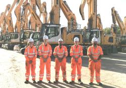   Liebherr’s 2020 apprentices, from left to right: Sam Kingsbury – harbour mobile crane engineer apprentice, Max Evans-Lockett – earthmoving machine engineer apprentice; Kyle Harrison – paint shop operative apprentice; Ed Totman – mobile crane engineer apprentice; Joe Ryan - earthmoving machine engineer apprentice