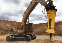 An Epiroc HB 7000 breaker on an excavator at Son Amat limestone quarry in Mallorca