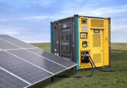 Battery energy storage solutions like Atlas Copco’s ZenergiZe can store energy from renewable sources, such as solar panels, for use when grid power is unavailable