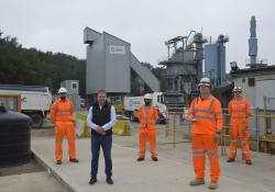 Left to right: Leon Houghton, weighbridge operator, Snodland Asphalt; Andy Bate, Tarmac area director, London and South East; Jagtar Basra, owner Basra Trucking; Michael James Godber, driver; and Sam Turner, unit manager, Snodland