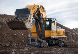 Liebherr says it currently expects to attain the second highest turnover in its history by year-end 2021. Pictured: The company's new R 976-E electric crawler excavator