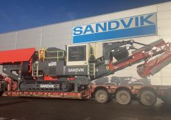 A Sandvik QJ341 tracked jaw crusher awaiting despatch to a customer