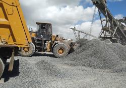 A truck being loaded with ballast at a crushing plant in Katani, Machakos County