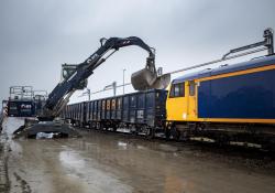 A freight train being loaded at Wellingborough