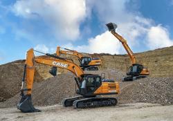 Three models from CASE’s new seven-strong E-Series range of crawler excavators. Pictured are the CX210E, CX250E and CX300E