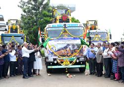 A 25-strong batch of special variants of L&T’s 9020 wheeled loaders being dispatched for delivery to the Border Roads Organisation of India