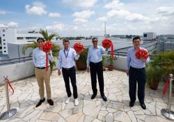 From left to right: Thomas Baudlot (CEO of ENGIE), David Bazyn (MD of Volvo Group Singapore), AM Muralidharan (MD of Volvo CE Singapore), Ang Soo Hock (CEO of ComfortDelgro Engineering)