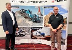 Terex president and CEO John Garrison (left) and Kieran Hegarty, Terex MP president, at CONEXPO/CON-AGG 2023