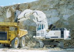 Front shovel excavator at work