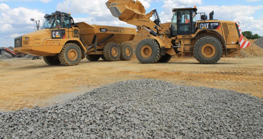 Cat 972M XE wheeled loader and Cat 725C ADT 