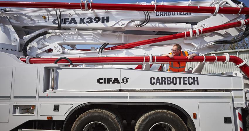 Tom Baker with CIFA truck-mounted concrete pump