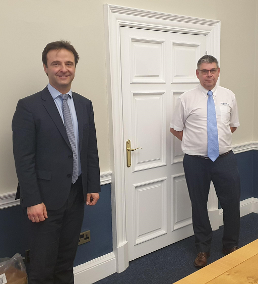 Alexander Pavlov (left), general manager of Atlas Copco compressors UK & Ireland, with Cooper Freer key account manager Craig Yates