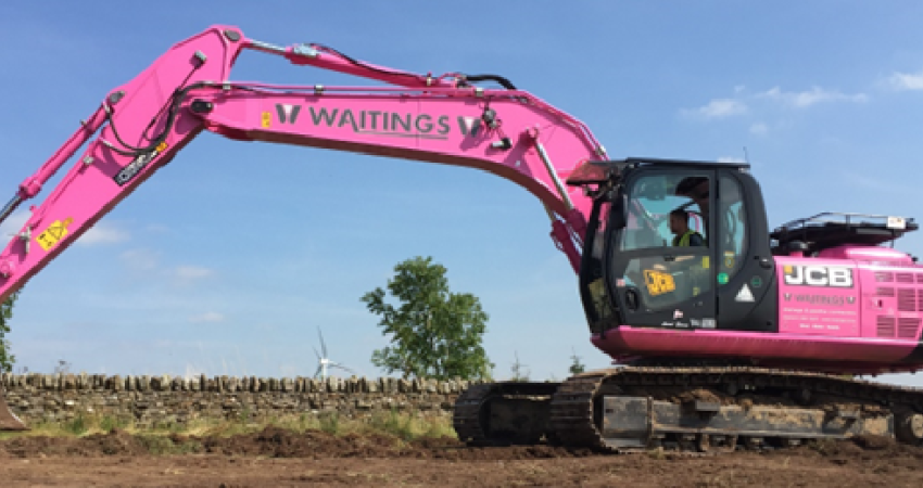 The JCB 'candy pink digger' has so far raised over £100k for cancer charities