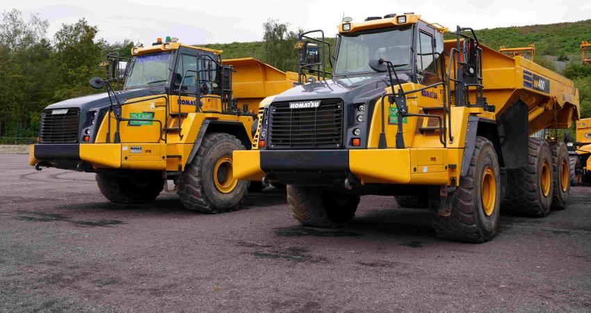 Nearly 60 items are included in the unreserved auction, including dump trucks, excavators and crushing plants