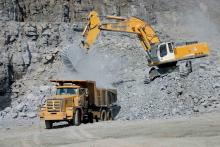 Liebherr excavator and Western Star rigid hauler 