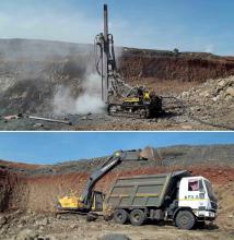 Atlas Copco surface rock drill and Volvo excavator 