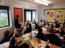 Debbie Turnbull talks to schoolchildren 